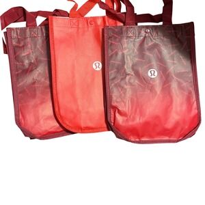 Lululemon Tote Bags‎ Red Reusable Shopping Bag Gym Yoga Set of 3